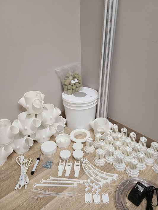 Vertical Hydroponic Grow Tower - Large - 30 pods w/4ft LED Grow Light Kit